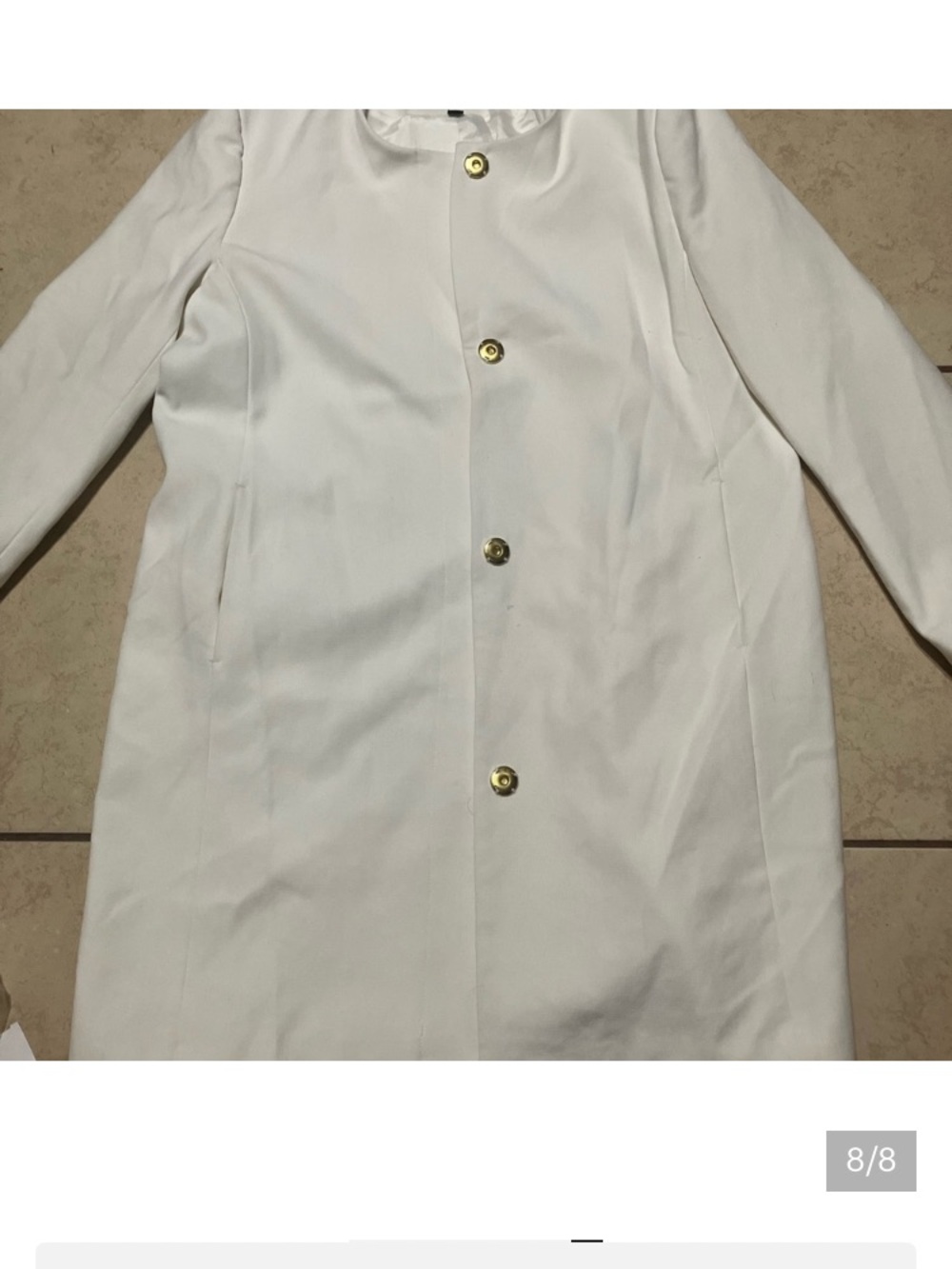 IMAN White Single-Breasted Trench Coat with Gold Buttons